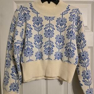 Blue and Cream Floral Sweater